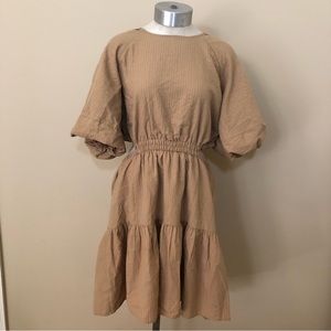 Madewell seersucker puff sleeve cutout mini dress seed khaki autumn fall